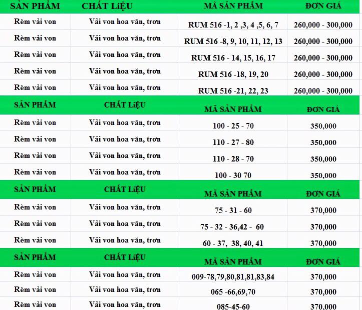 báo giá rèm vải von