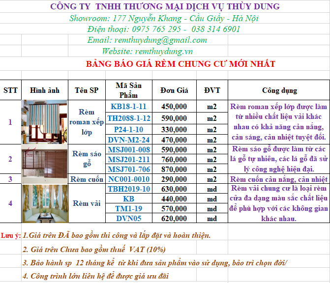 Báo giá rèm chung cư mới nhất - Miễn phí lắp đặt 0975 765 295