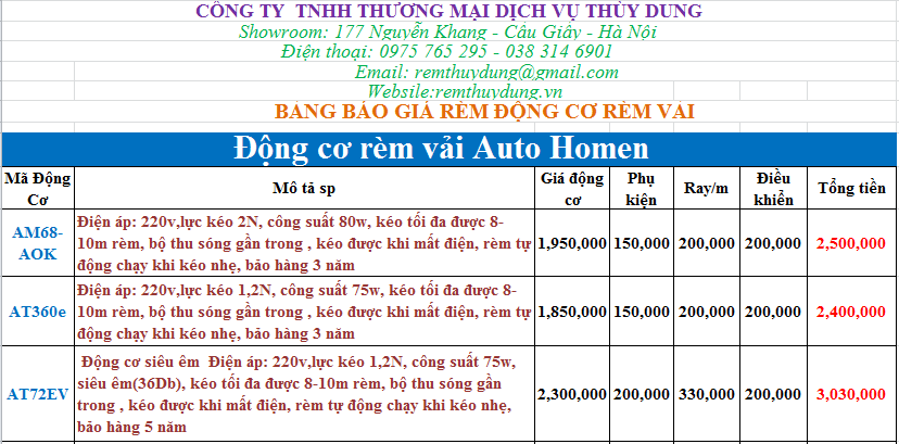 Báo giá động cơ rèm vải Auto Homen - Somfy Pháp 0975 765 295