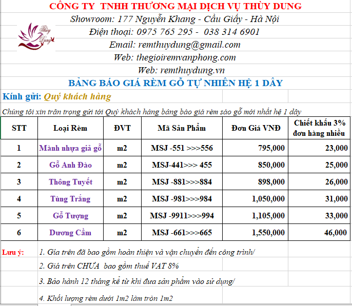 Báo Giá Rèm Gỗ Hà Nội - Rèm Thùy Dung 0975 765 295