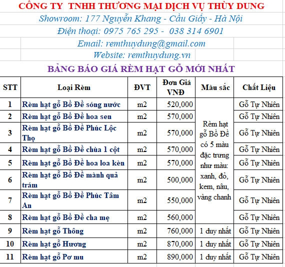 Bảng Báo Giá Rèm Hạt Gỗ Mới Nhất 0975765295