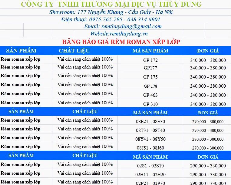 báo giá rèm roman xếp lớp màn ngang