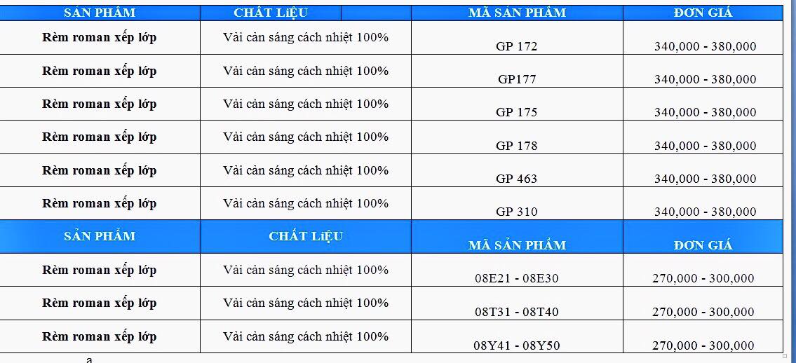 báo giá rèm roman xếp lớp màn ngang