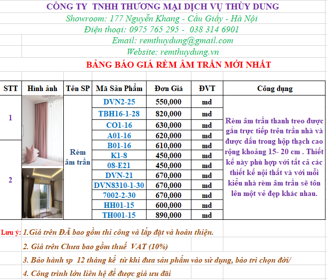 Báo giá rèm cửa âm trần mới nhất 0975765295