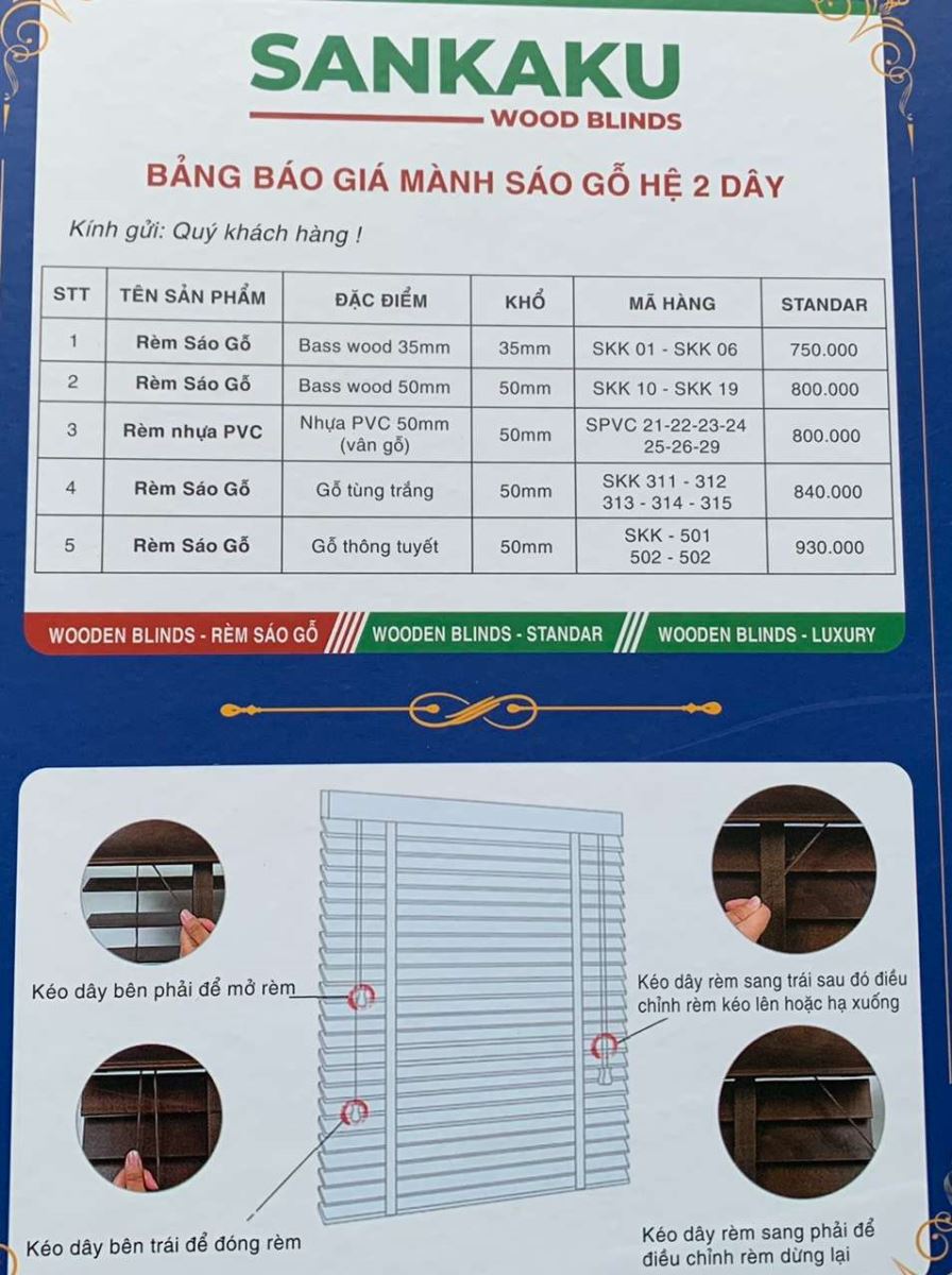 BÁO GIÁ RÈM SÁO GỖ HÃNG SANKAKU MỚI NHẤT 0975 765 295