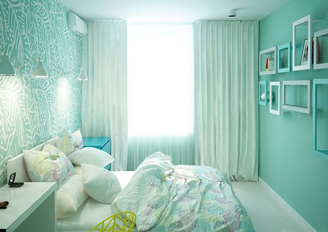Chọn rèm cửa cho tường màu xanh