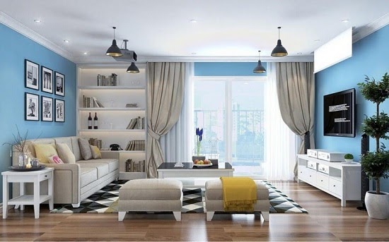 Chọn rèm cửa cho tường màu xanh