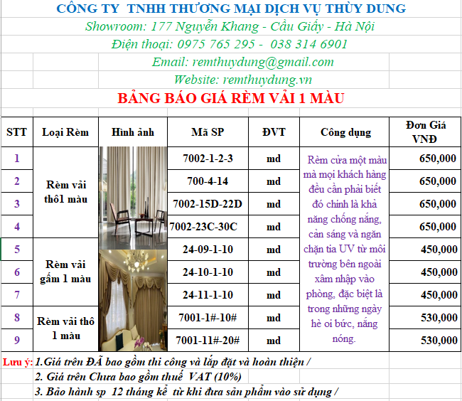 Rèm vải một màu tại Thanh Trì Hà Nội 0975 765 295